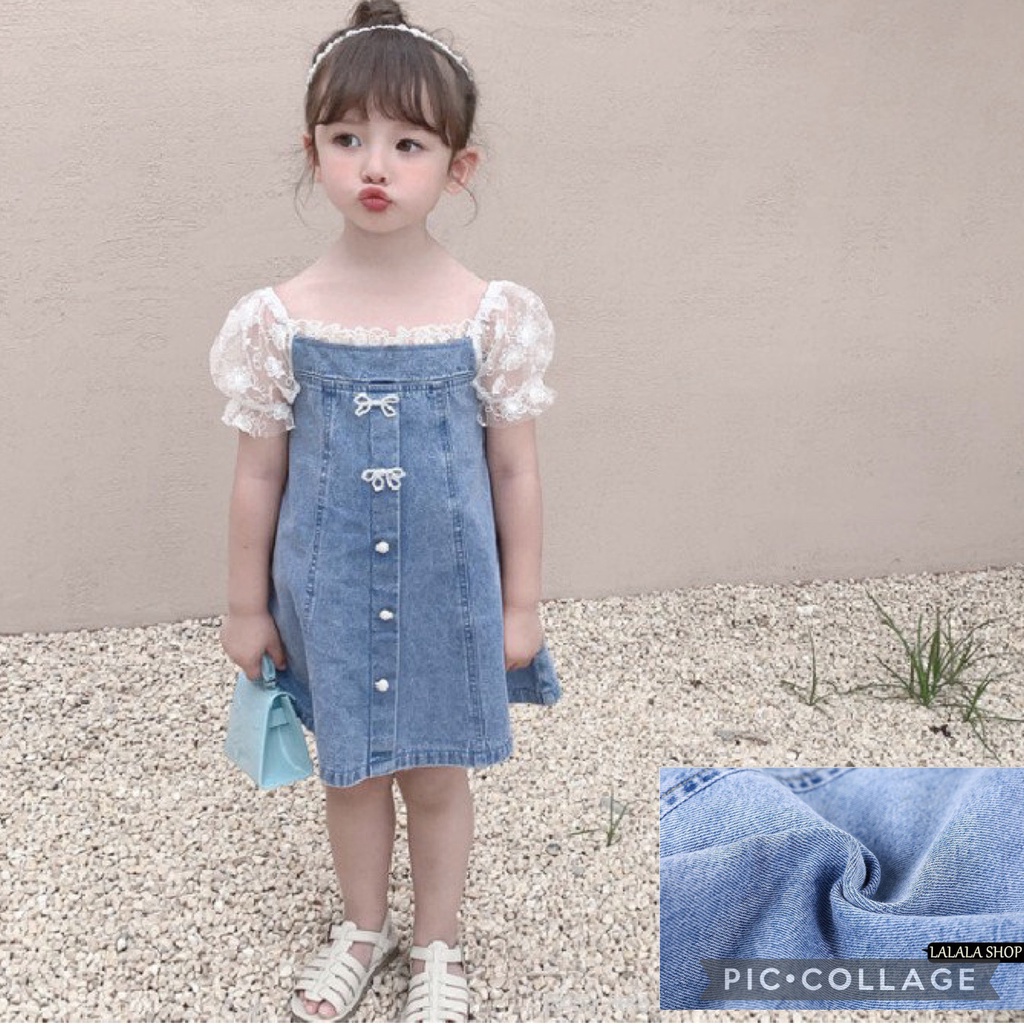 Váy demin / Váy bò / Váy Jeans phối ren thời trang cho bé gái
