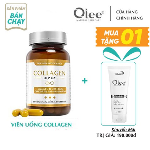 [MUA 1 TẶNG 1] Viên Uống Collagen Đẹp Da Tặng Sữa Rửa Mặt Vitamin Olee