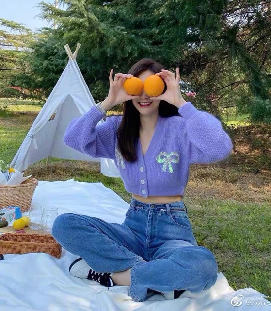 Áo len tím nơ cừơm ĐỊCH LỆ NHIỆT BA tay dài hot trend phong cách ulzzang SAM SAM BOUTIQUE