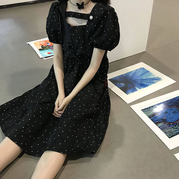 Đầm tay phồng cổ vuông lưng cao phong cách Retro Pháp thời trang cho nữ