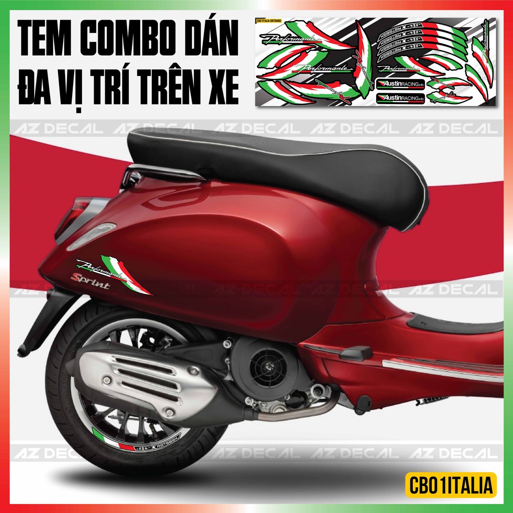 Tem Italia Chữ Ký Dành Cho Xe Máy, Xe Điện, Tem Bộ Dán Được Nhiều Vị Trí | CB01ITALIA | Decal Xe Chống Nước, Bền Màu