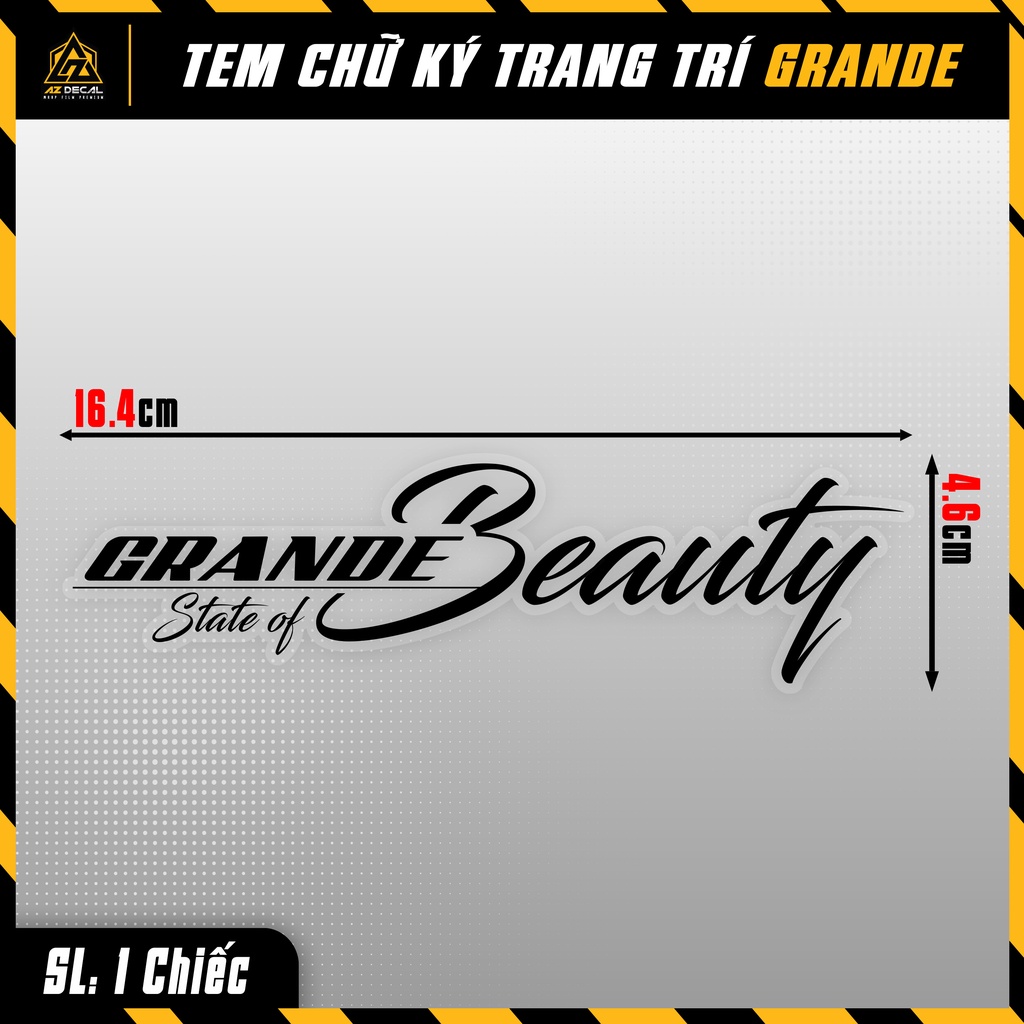 [Chọn Màu] Tem Dán Xe Grande Trang Trí Chữ State Of Beauty | CKGRD-01 | Decal Dán Sườn, Mặt Nạ Cao Cấp, Dễ Sử Dụng