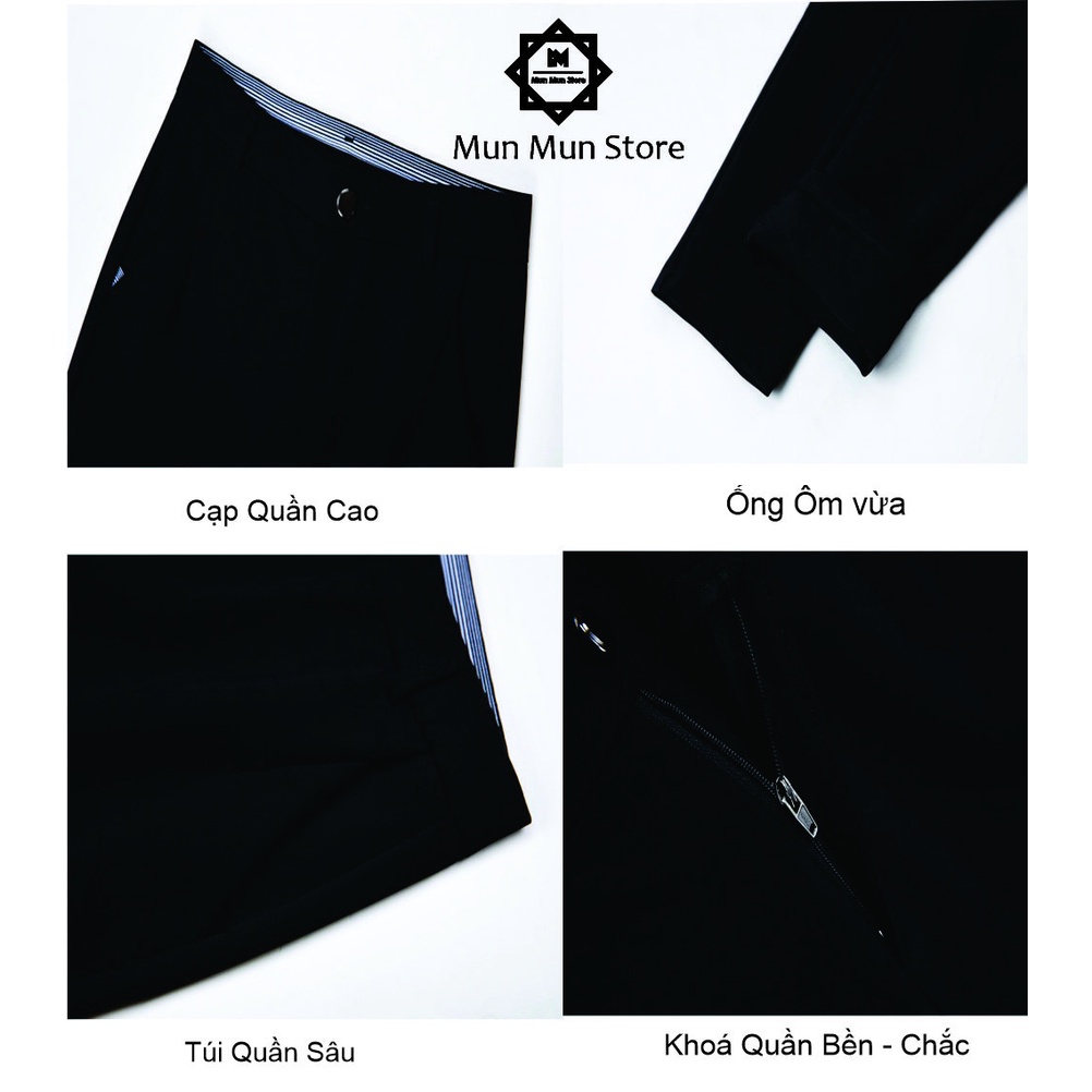 Quần tây đen công sở nữ dài MunMunStore mặc đi làm học cạp lưng cao - Dáng quần baggy vải công sở dày mềm phối áo sơ mi
