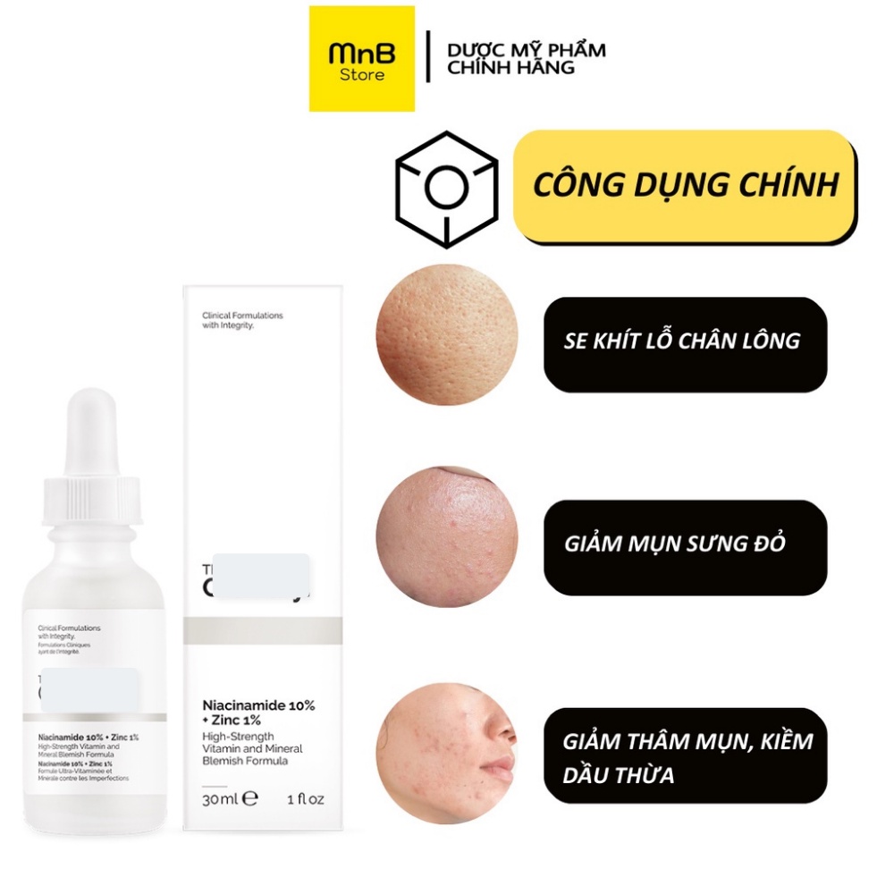 Tinh Chất TO Niacinamide 10% + Zinc 1% Serum ngừa mụn thu nhỏ lỗ chân lông mờ thâm 30ml