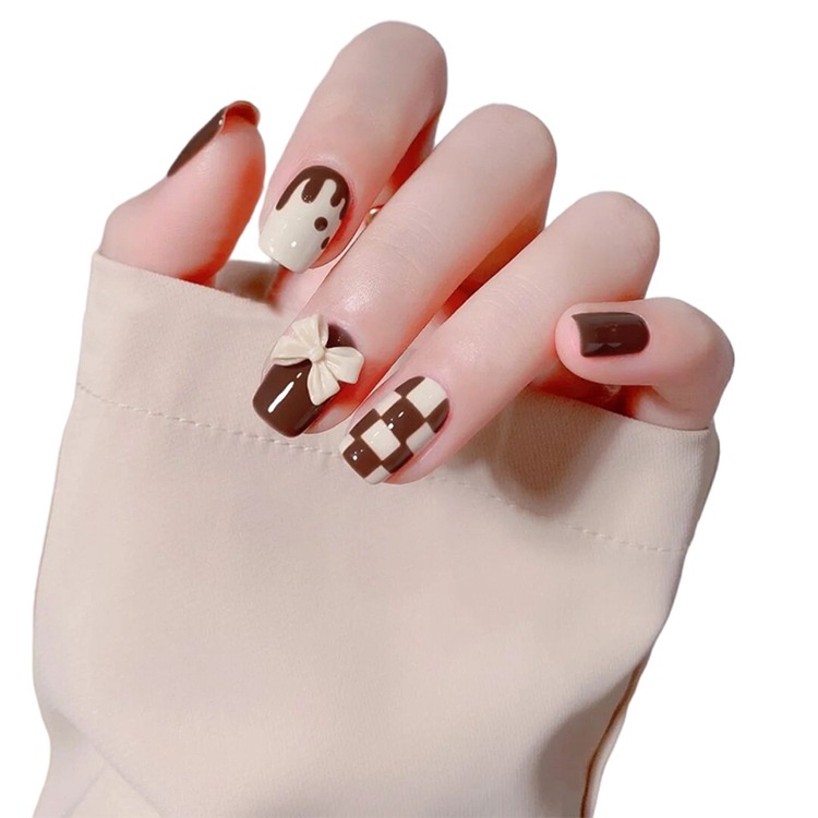 Miếng Dán Trang Trí Móng Tay Màu Cà Phê Có Thể Tháo Rời Tiện Dụng