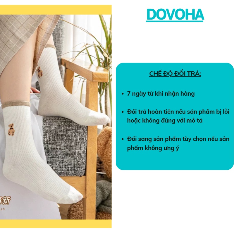 Tất vớ nữ cổ cao hình gấu cute dễ thương cotton dày đẹp phong cách Hàn Quốc DOVOHA T07
