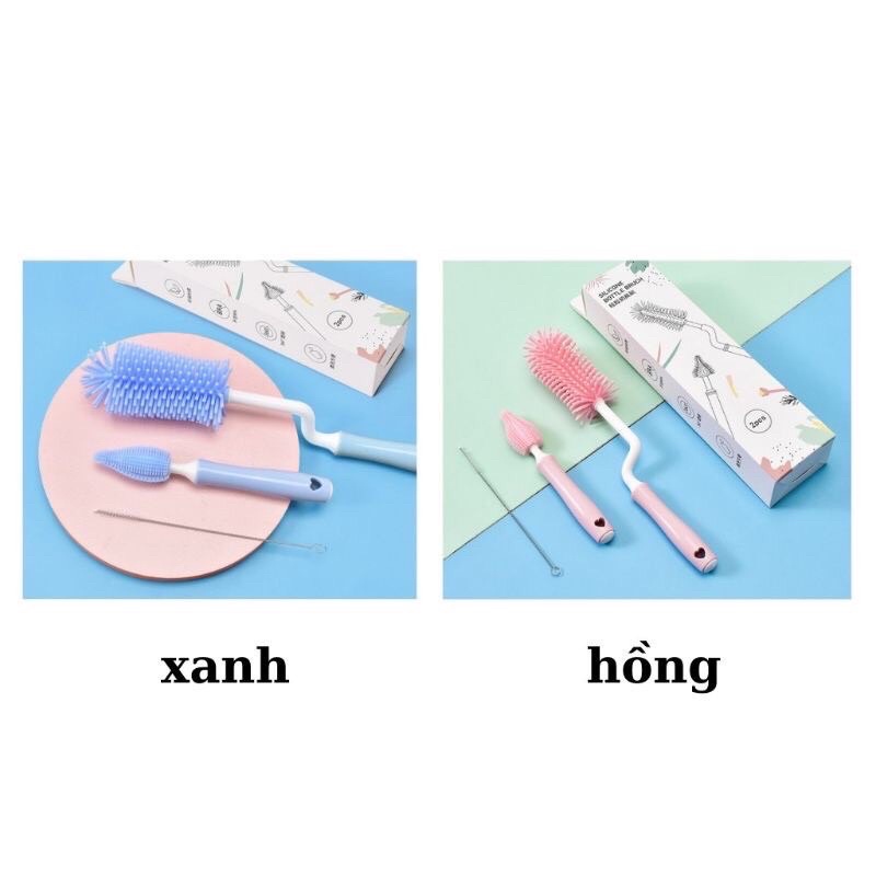 Bộ cọ rửa bình sữa silicon cho bé 3 chi tiết