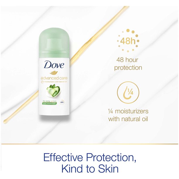 Xịt khử mùi Dove Advanced Care Travel Sized Dry Spray Antiperspirant Deodorant Cool Essentials, 1 Oz