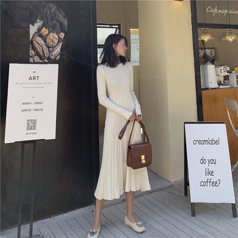 Váy len dáng xoè cổ tròn vải đẹp dáng chuẩn 2021