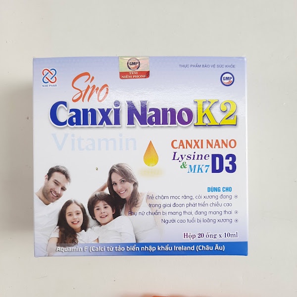 Hộp 20 ống - Siro canxi ống cho trẻ từ 0 tháng tuổi bổ sung Vitamin D3 K2 MK7 - Siro CANXI NANO K2 - AQUAMIN F