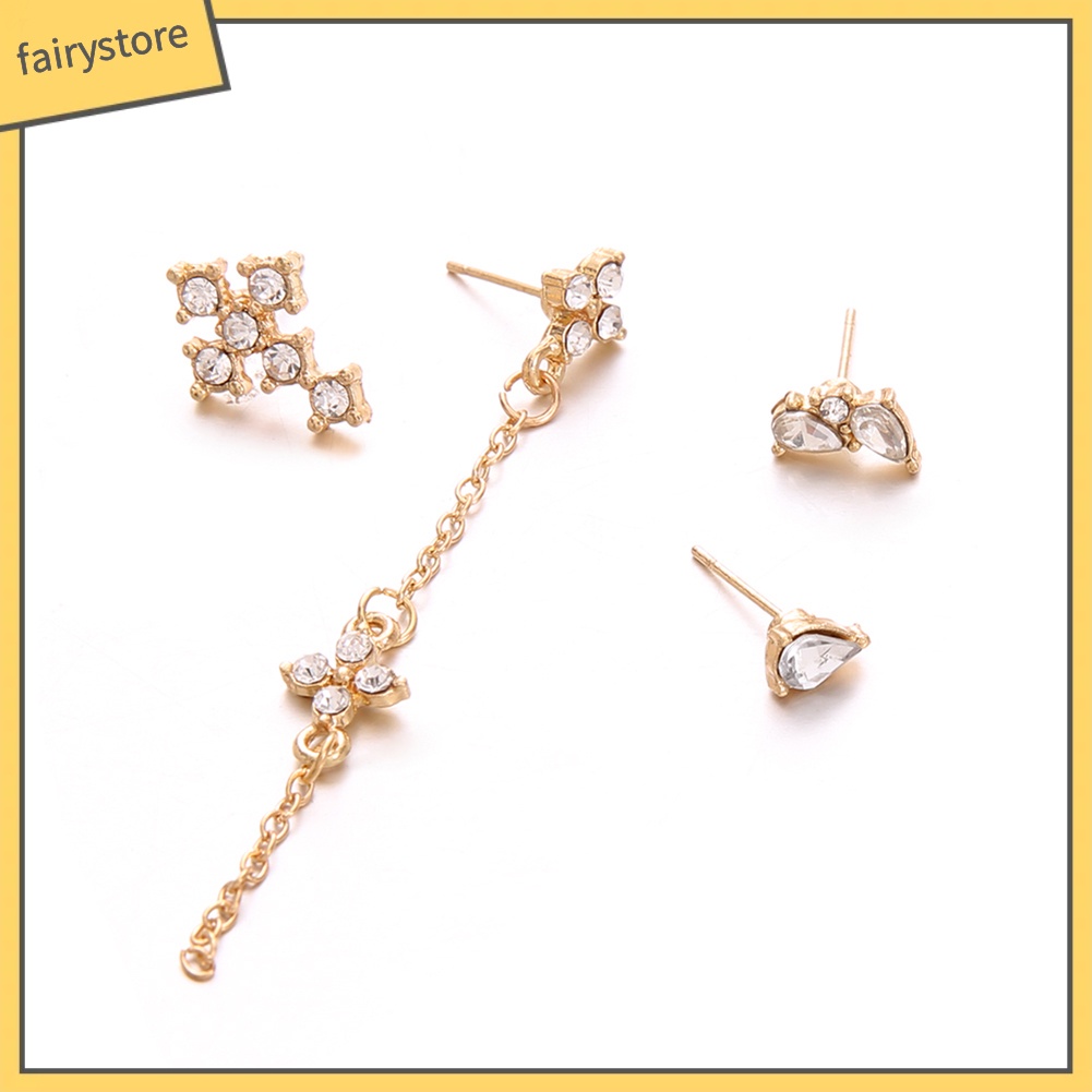 Set 4 bông tai đính đá pha lê