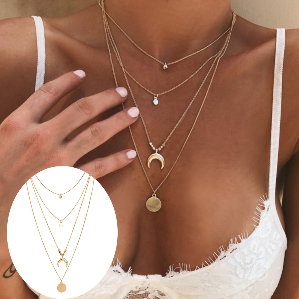 Vòng cổ Nhiều Lớp Hình Mặt Trăng/Ngôi Sao/Mặt Trời Đơn Giản Thời Trang