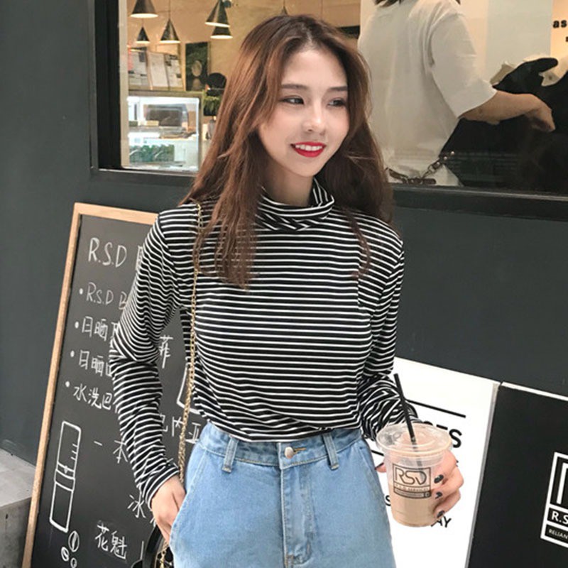 Áo Thun Nữ Sọc Ngang Dáng Rộng Kiểu Hàn Quốc