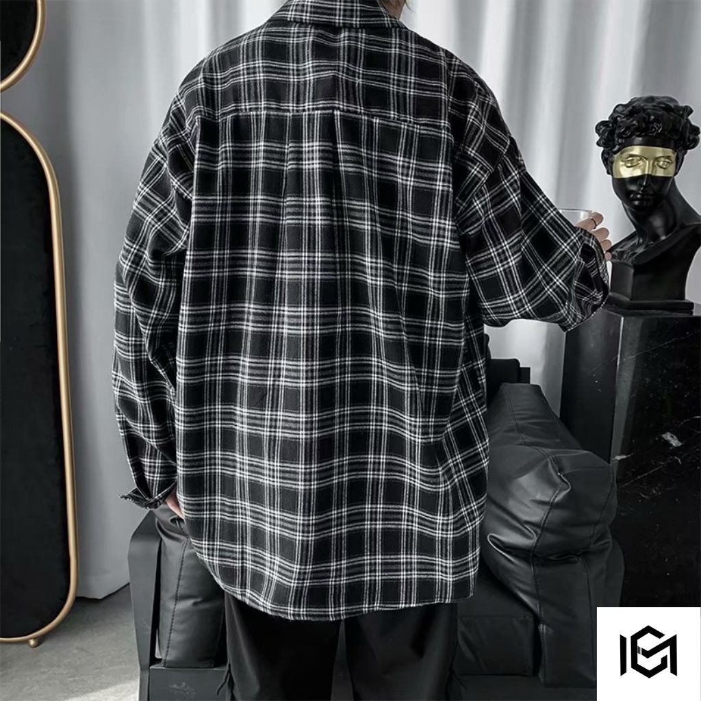 Áo sơ mi nam CHUMI dài tay form rộng unisex kẻ caro phong cách hàn quốc sm10 hottren 2022