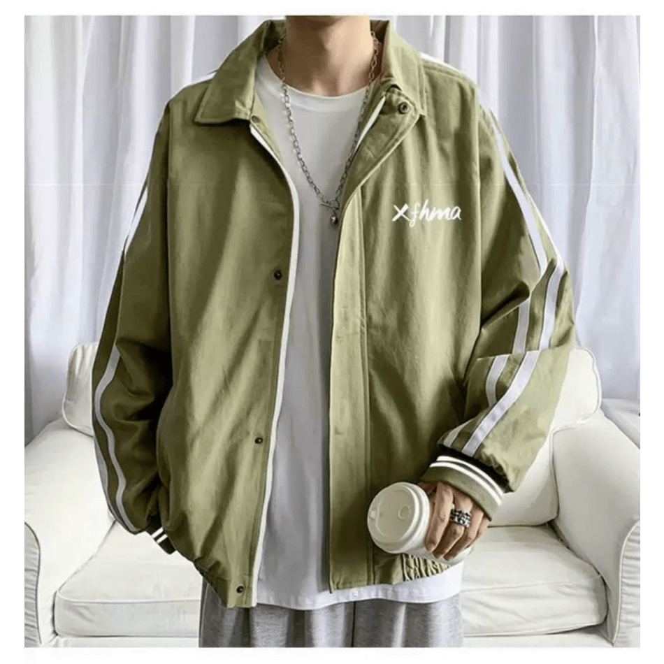 Áo Khoác Kaki Nam 2 Lớp Phối Sọc Tay Logo Cao Cấp Form Rộng Chuẩn Men Siêu Hot NEW UNISEX