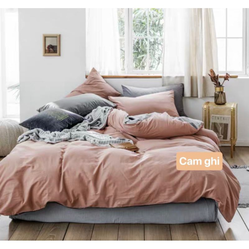 Bộ chăn ga gối cotton tici Cam ghi