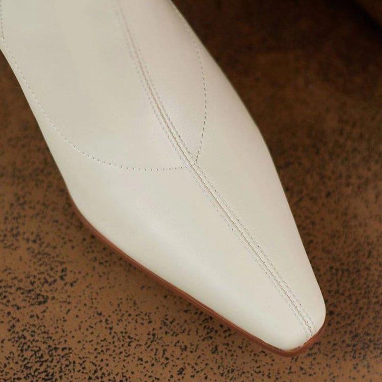 Giày Bốt Cao Gót Mũi Nhọn Đính Ngọc Trai Phong Cách retro Pháp Thời Trang Cho Nữ