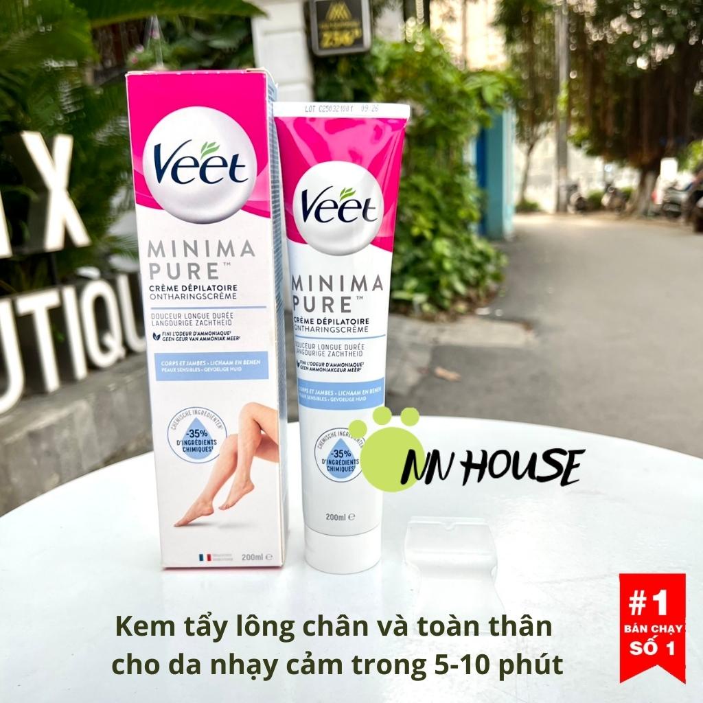 Kem tẩy lông Veet Pháp Minima 200ml, wax lông nách, chân tay, bikini cho da nhạy cảm, triệt lông toàn thân, kem dưỡng da
