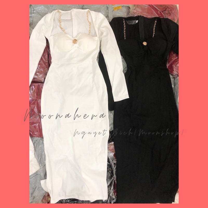 Váy body dài tay dây xích tôn dáng. Đầm cúp ngực đi tiệc loại 1