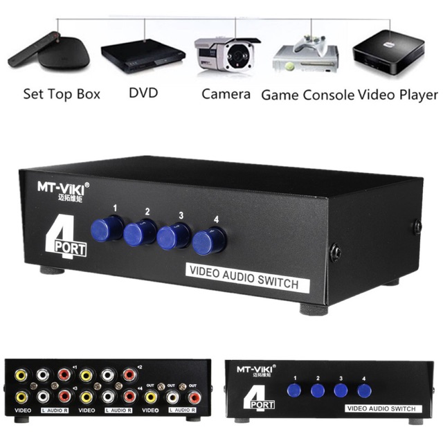 MT- VikI 4 Cổng AV Switcher Hướng dẫn sử dụng Công tắc âm thanh Video RCA cho DVD HDTV STB VCD (Đen)