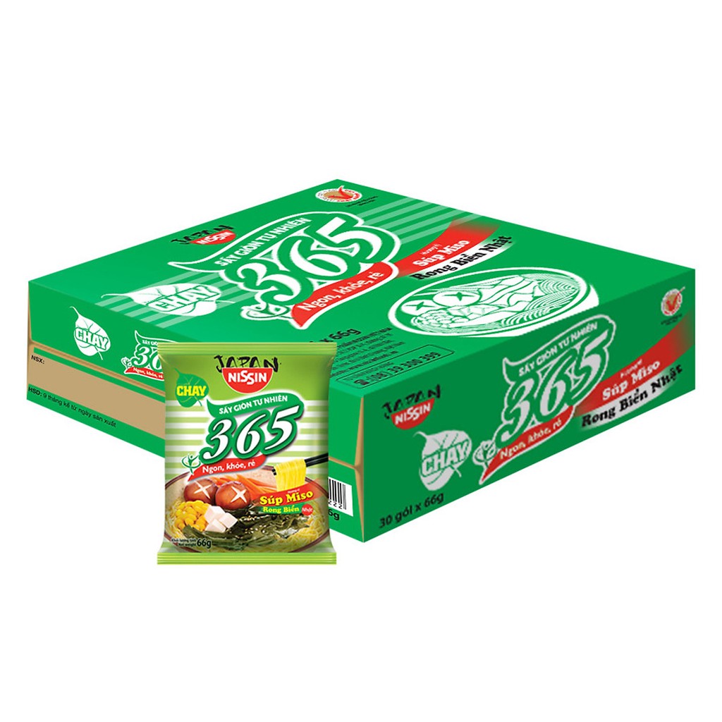 Mì Không Chiên Nissin 365 Có Mì Chay Thùng 30 Gói