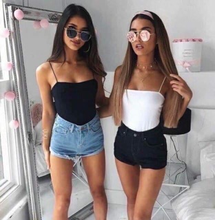 Áo 2 dây sợi bún đen trắng