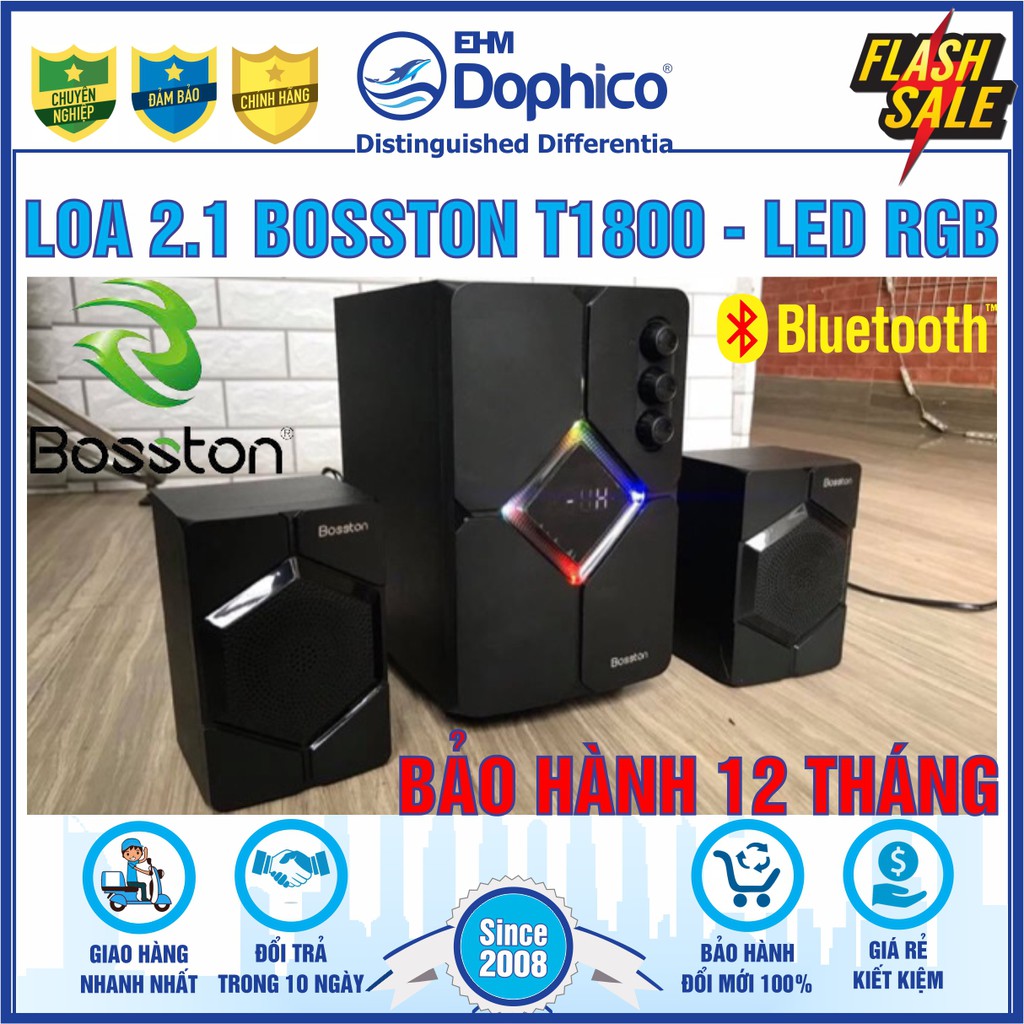 Loa vi tính 2.1 Bosston T1800 – Bluetooth –  Led RGB – AC/220V – Chính Hãng – Bảo Hành 12 tháng