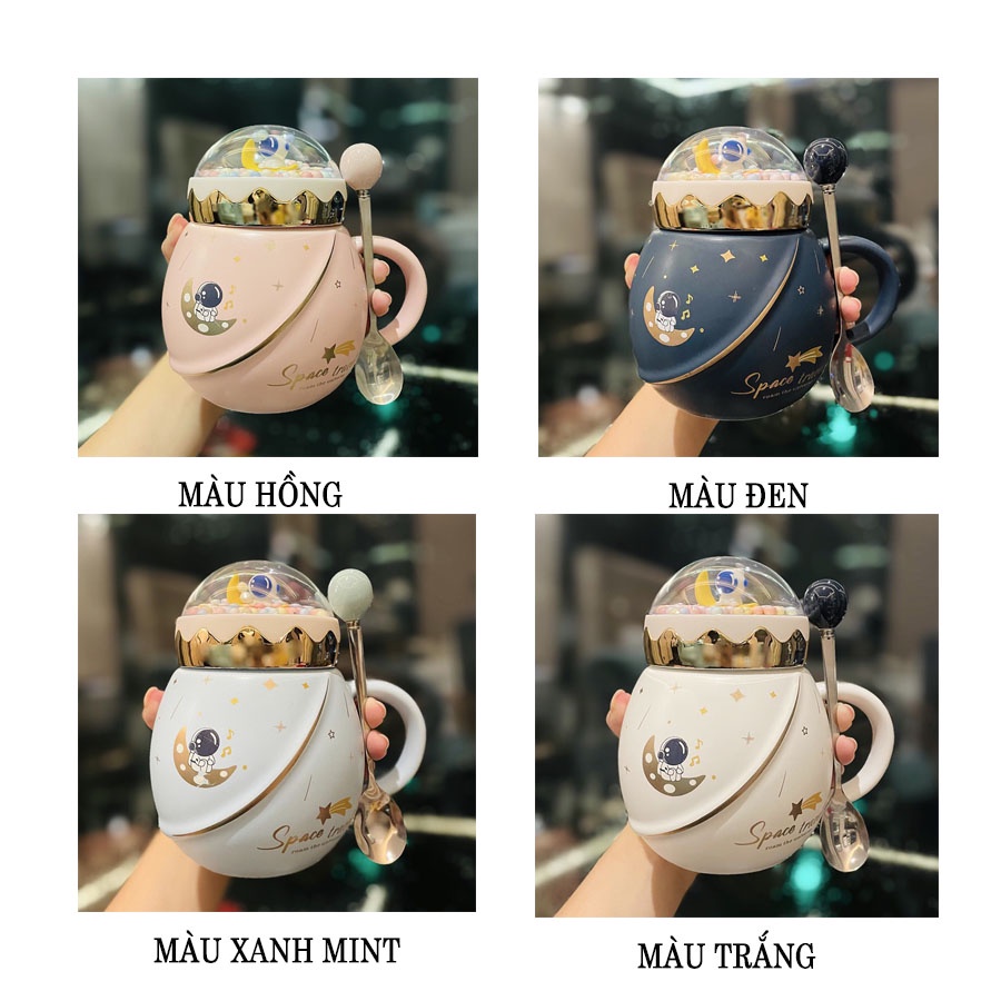 Cốc ly sứ Phi hành gia kèm nắp, thìa Star War dung tích 450ml kèm hộp túi làm quà tặng,cốc uông nước, cafe, trà-Ráp