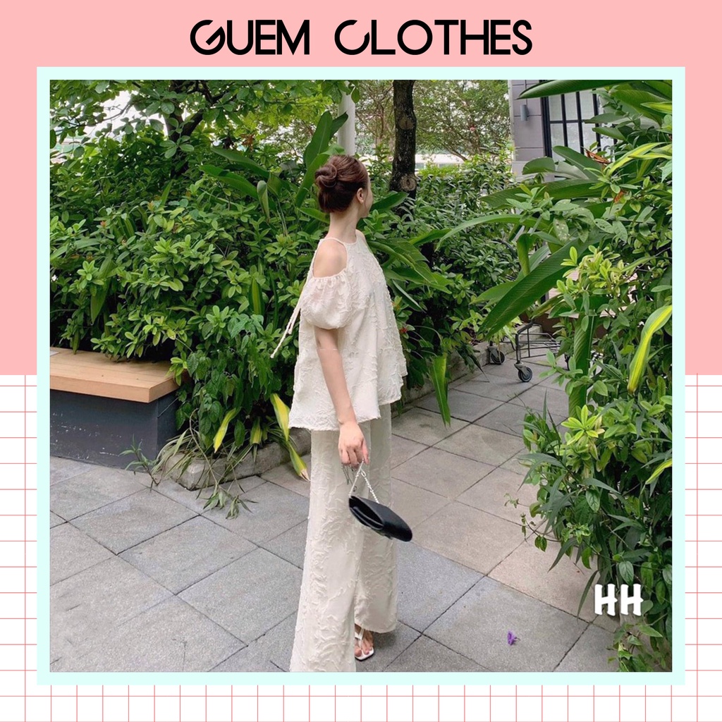 SET quần suông + áo khoét vai chất vân nổi thời trang - GUEM Clothes