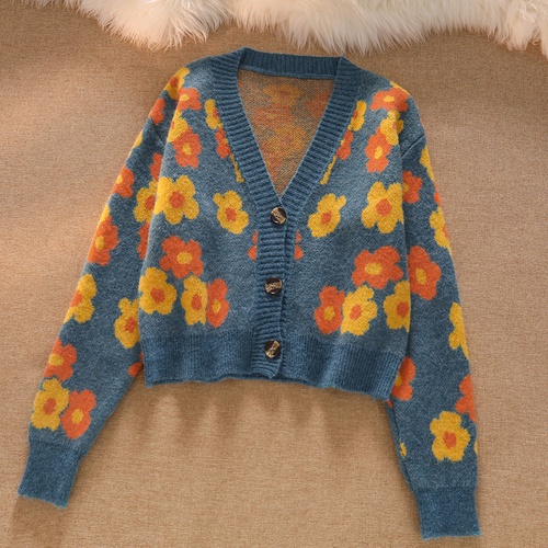 Áo khoác cardigan len nữ họa tiết hoa mùa thu ulzzang Hàn Quốc