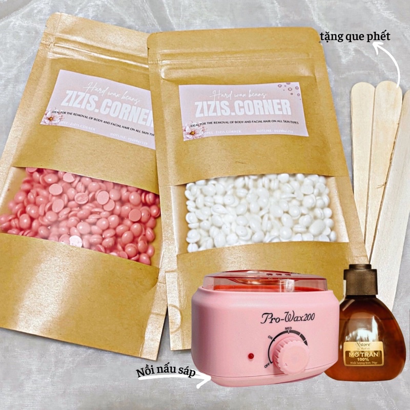 Combo sáp wax lông triệt lông nồi nấu sáp pro tặng kèm mỡ trăn, que quét sáp