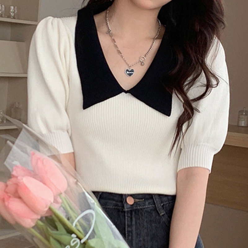 Áo Polo Dệt Kim Ngọt Ngào 185556 Áo Thun Ngắn Tay Thời Trang Mùa Hè Trẻ Trung