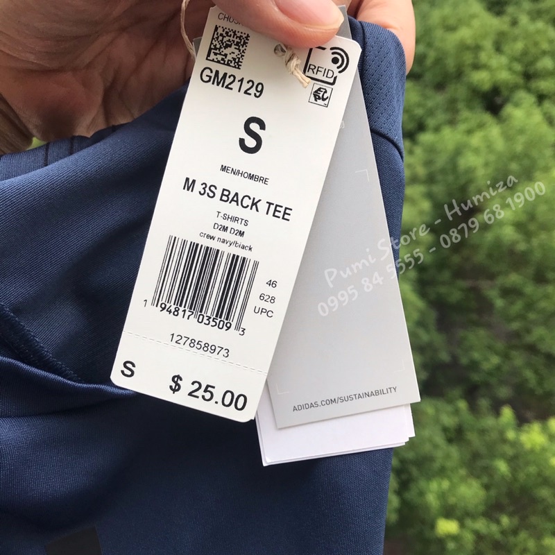 Áo Adidas nam chính hãng Men's Primeblue Designed 2 Move 3-Stripes Tee, Màu Xanh Navy GM2129