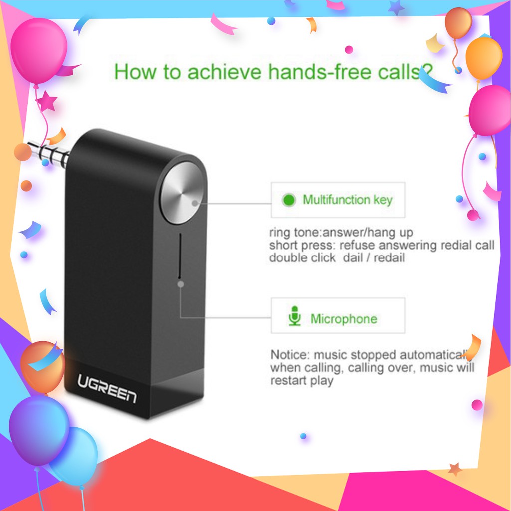 Thiết bị nhận âm thanh Bluetooth Music có hỗ trợ Mic cho Loa, Ô Tô Ugreen MM114 30348