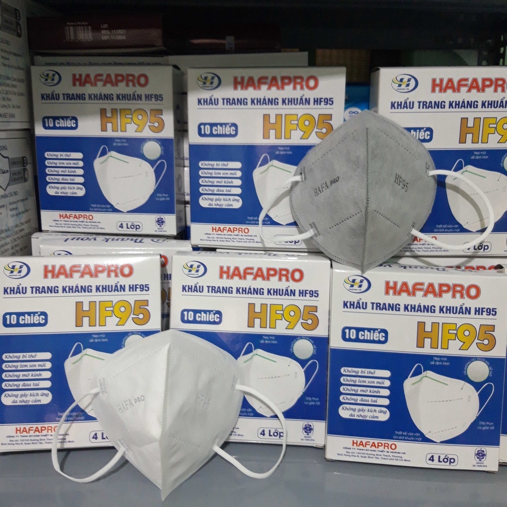 Khẩu Trang Y Tế HAFAPRO Màu Trắng, Xám 4 Lớp Kháng Khuẩn Siêu Kín, Kiểu N95
