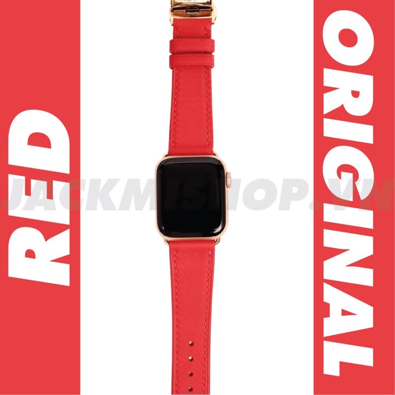 [BẢO HÀNH 1 NĂM] Dây Da BÊ SWIFT may tay thủ công màu Đỏ khóa Bướm cho Apple Watch series 1/2/3/4/5/6/7