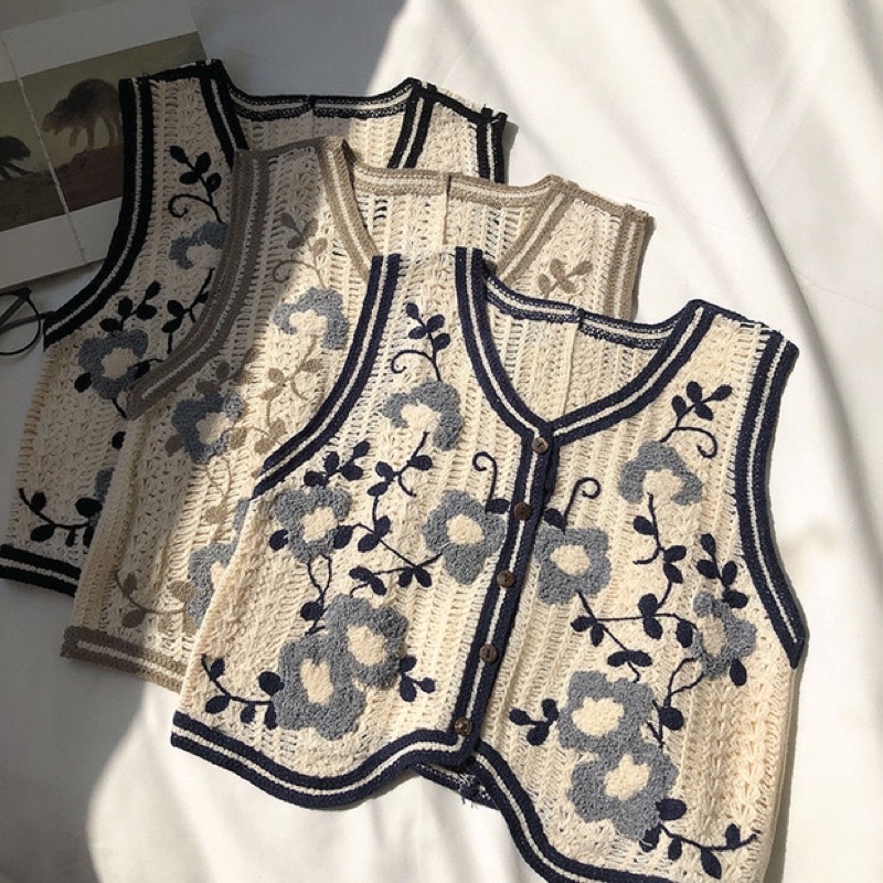 Áo Gi-lê Hoa Thêu Vintage Chất Mịn