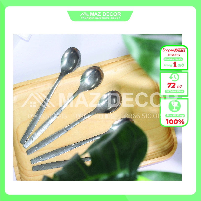 Bộ 10 thìa muỗng cafe inox cán V sáng bóng bền đẹp