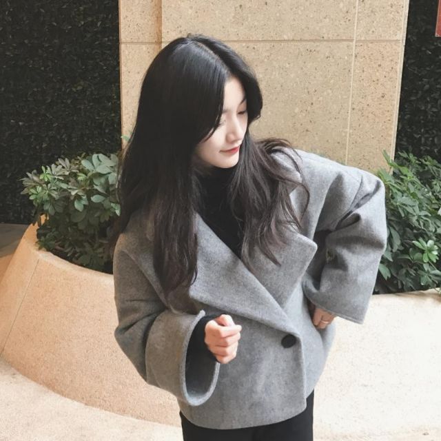 Áo dạ dáng ngắn màu xám ghi (new 100℅)