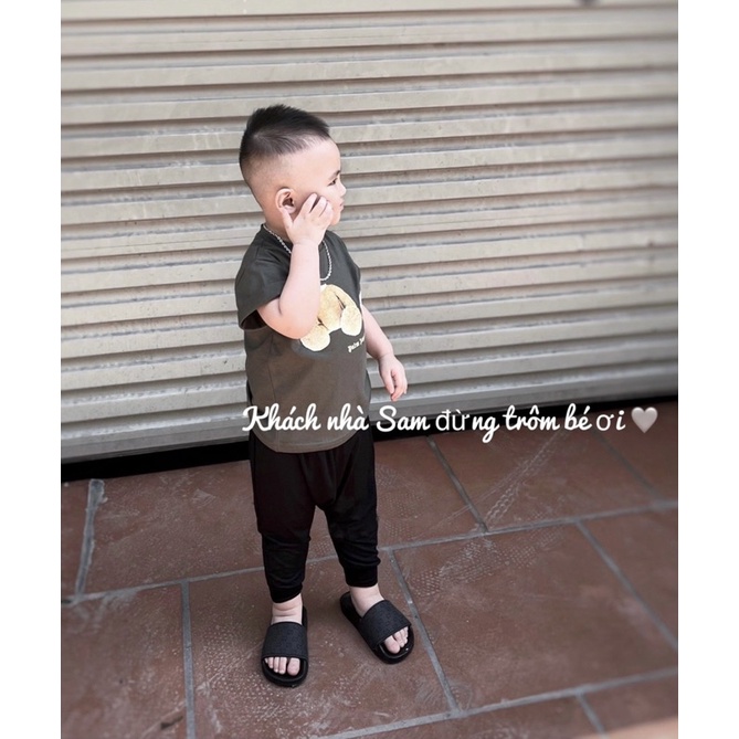 Áo thun, áo phông tay lỡ hình gấu Pa lm Angles bé trai bé gái nam nữ unisex 100% cotton cao cấp đen/trắng/rêu - Samyy_vn