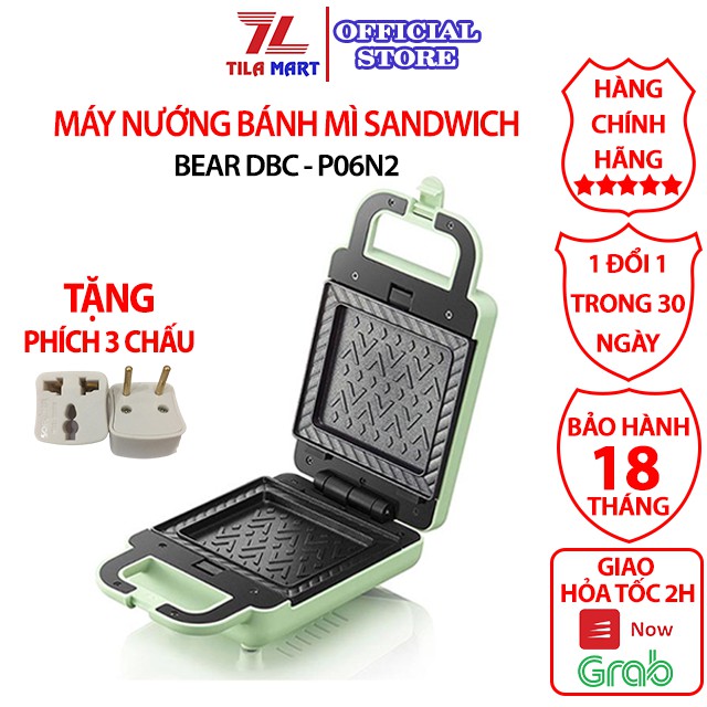 [2 Khuôn Bánh] Máy Nướng Bánh Mì Sandwich Đa Năng Bear P06N2, Máy Kẹp Sandwich Mini Làm Bữa Sáng Cho