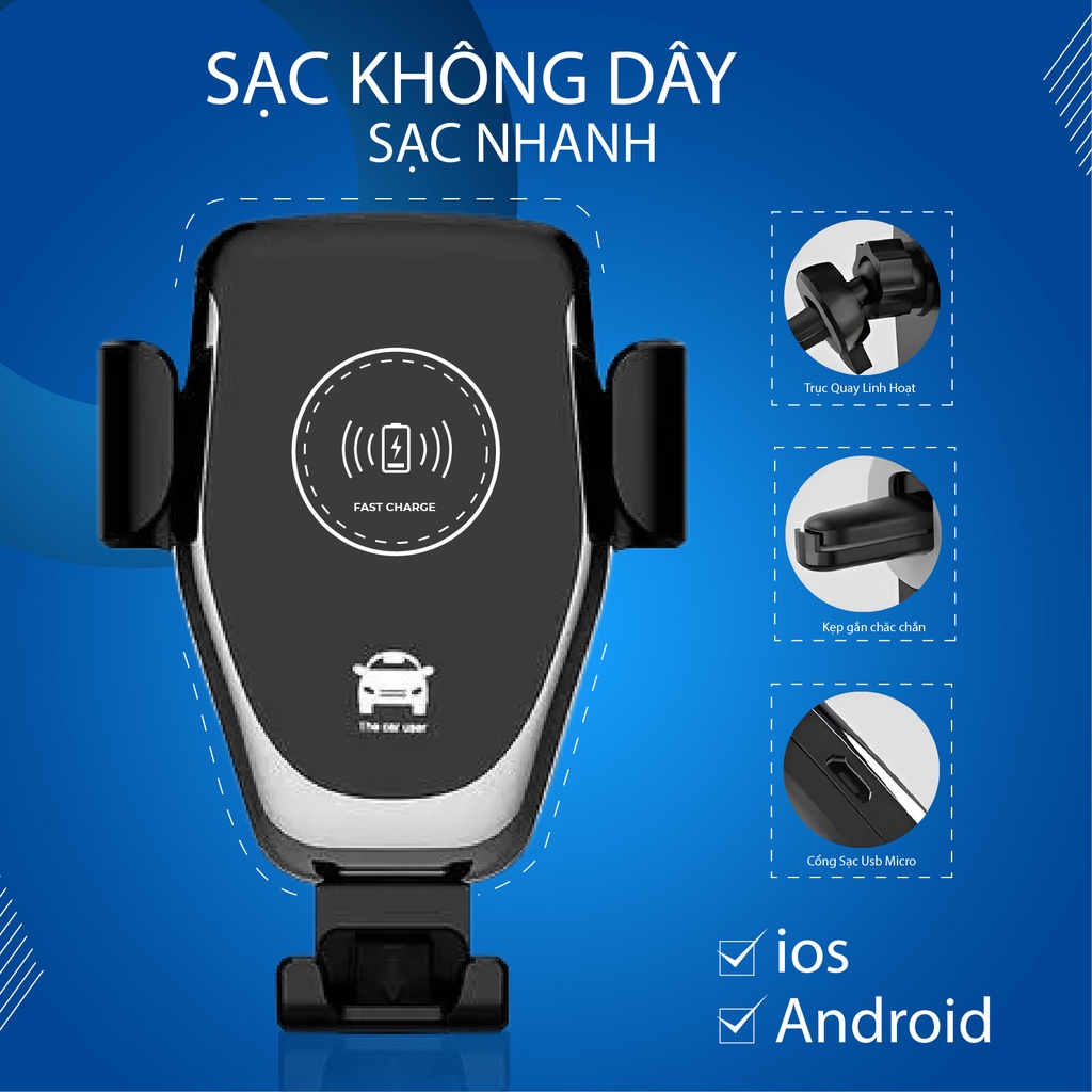 Sạc không dây kèm giá đỡ điện thoại trên ô tô thế hệ mới, công nghệ sạc nhanh 10W, kẹp chắc chắn, tiện lợi