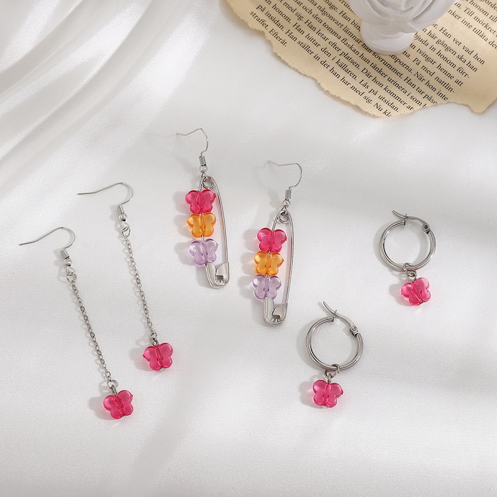 Set 12 Bông Tai Hình Trái Tim / Bướm / Dâu Tây Nhiều Màu Dễ Thương Cho Nữ