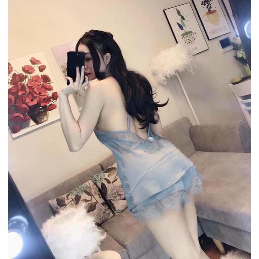 Đồ ngủ yếm nữ hai dây phối ren sexy hở lưng gợi cảm satin cao cấp thoáng mát mềm mịn AN06 - D'Lavia | BigBuy360 - bigbuy360.vn