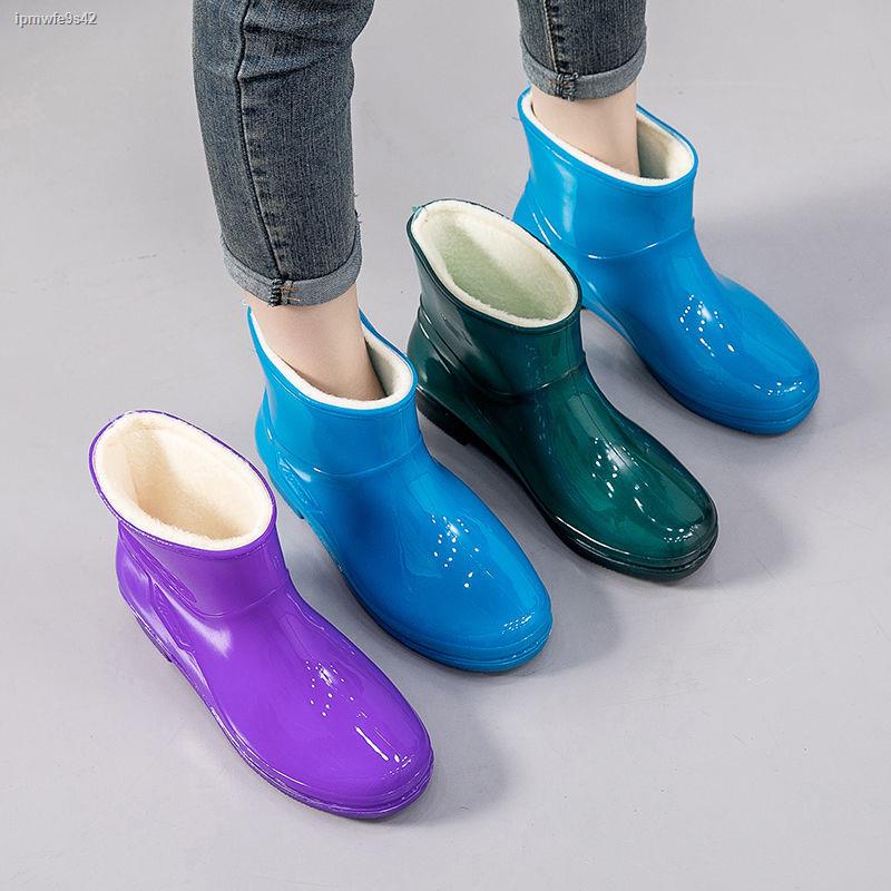 Ống ngắn chống trượt cộng với nhung bông ủng đi mưa giày không thấm nước cao su overshoes của phụ nữ người lớn nhà bếp m