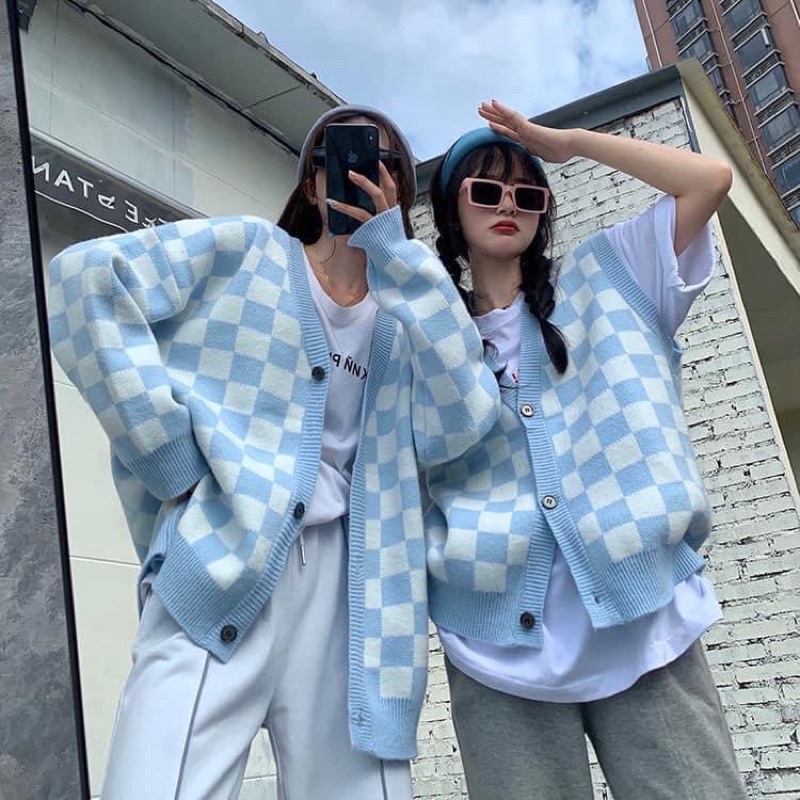 Áo khoác len Cardigan hoạ tiết caro siêu xịn⚡️Phong cách đường phố hàn quốc | BigBuy360 - bigbuy360.vn