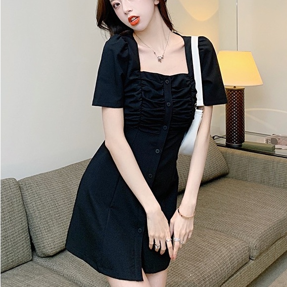 Phụ Nữ Mùa Hè Mới Váy Xếp Ly Retro Phong Cách Hàn Quốc Váy Thời Trang Thắt Lưng