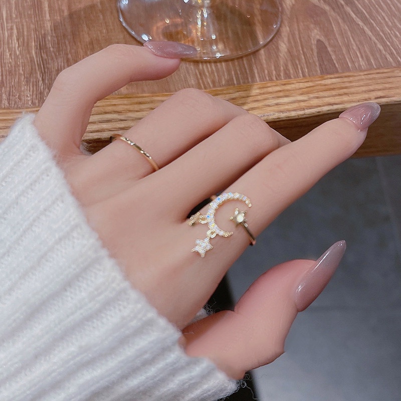 Nhẫn Hở Hình Mặt Trăng Và Ngôi Sao Thiết Kế Mới 2022 Thời Trang