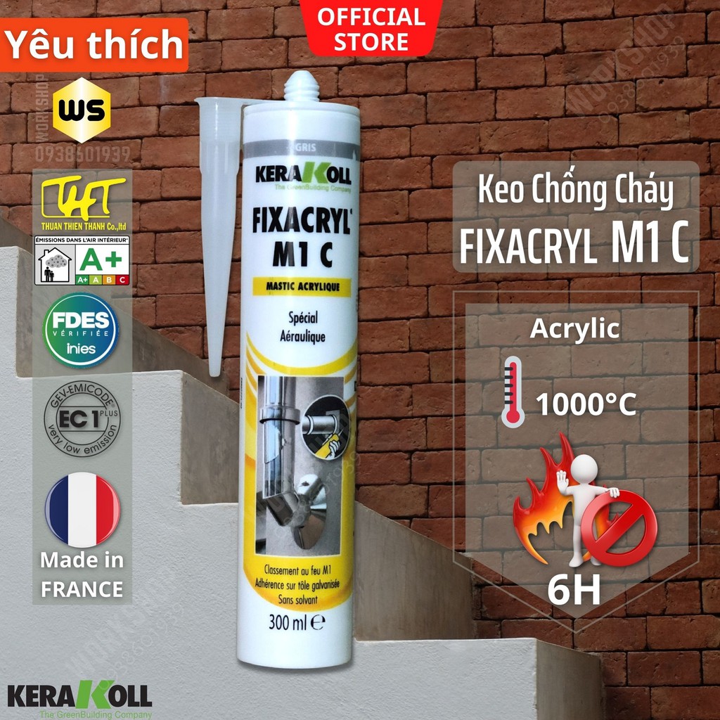 Keo silicone chống cháy chịu nhiệt 1000°C Fixacryl M1C 300ml tiêu chuẩn M1