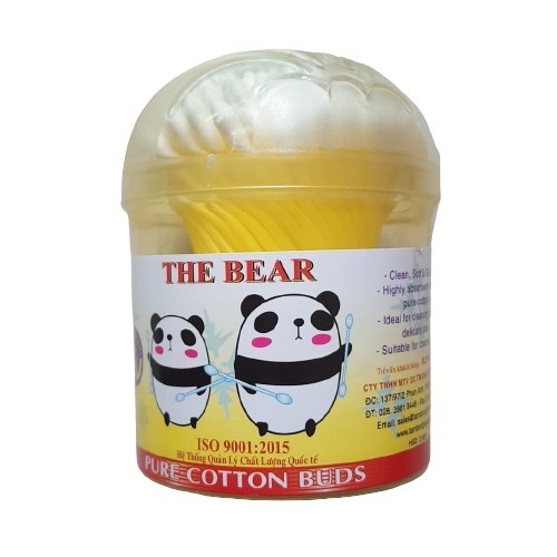 HỘP 200 TĂM BÔNG RÁY TAI, VỆ SINH CÁ NHÂN 2 ĐẦU GẤU TRÚC THE BEAR QUE NHỰA HỘP TRÒN